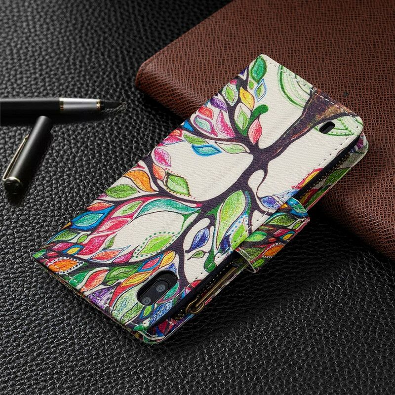 Flip Case Samsung Galaxy A10 Vetoketjullinen Puutasku