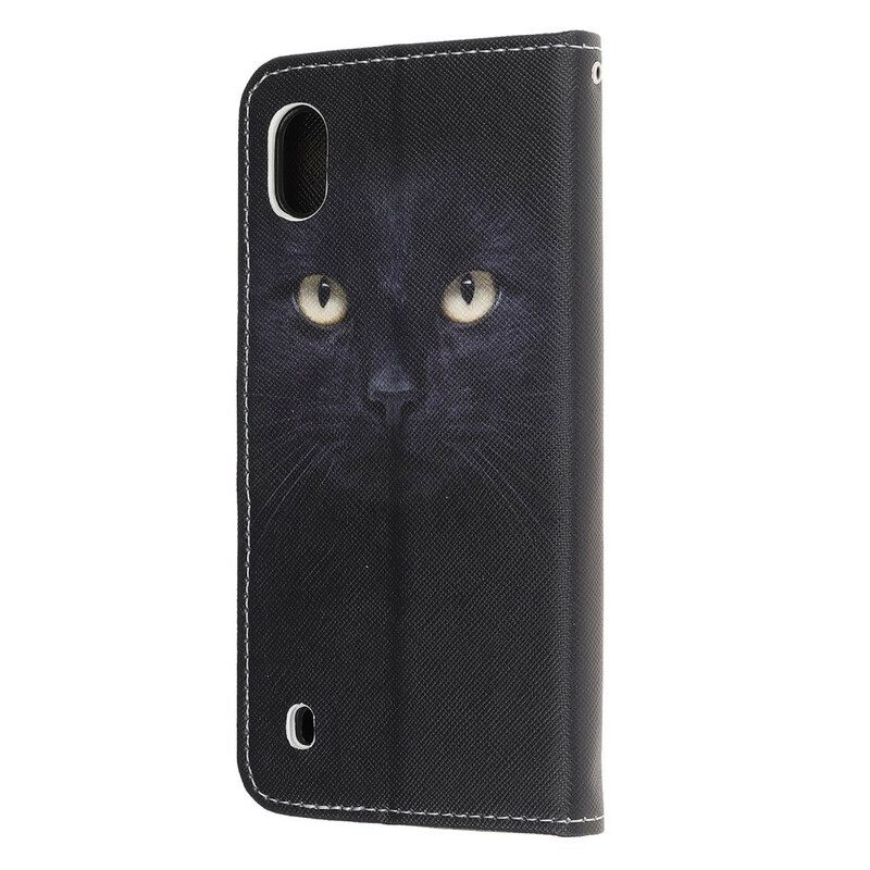 Kotelot Samsung Galaxy A10 Suojaketju Kuori Black Cat Eyes Hihnalla