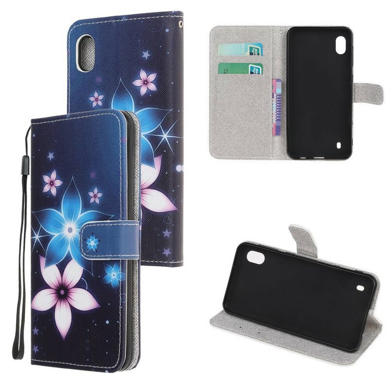 Nahkakotelo Samsung Galaxy A10 Suojaketju Kuori Lunar Strap Flowers