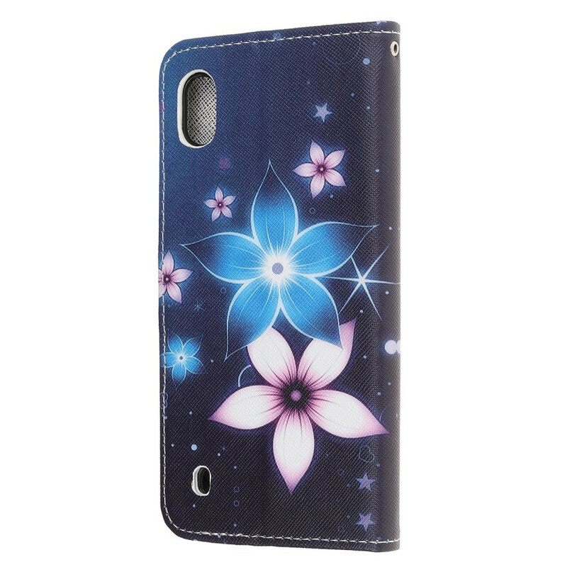 Nahkakotelo Samsung Galaxy A10 Suojaketju Kuori Lunar Strap Flowers