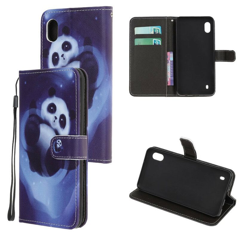 Nahkakotelo Samsung Galaxy A10 Suojaketju Kuori Panda Space Lanyard