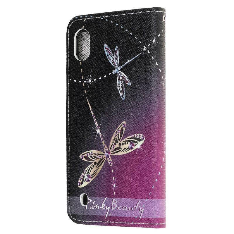 Nahkakotelo Samsung Galaxy A10 Suojaketju Kuori Strappy Dragonflies