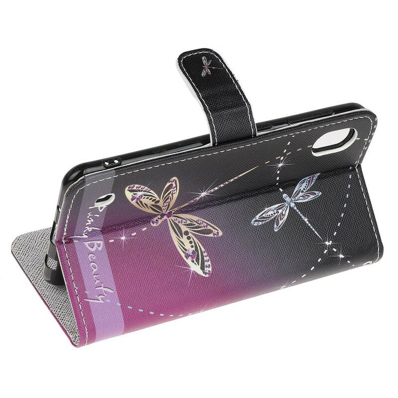 Nahkakotelo Samsung Galaxy A10 Suojaketju Kuori Strappy Dragonflies