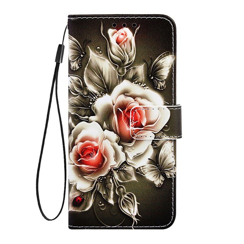 Kotelot Xiaomi Redmi 7A Suojaketju Kuori Black Rose Hihnalla