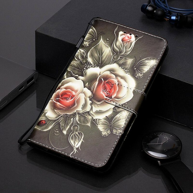 Kotelot Xiaomi Redmi 7A Suojaketju Kuori Black Rose Hihnalla