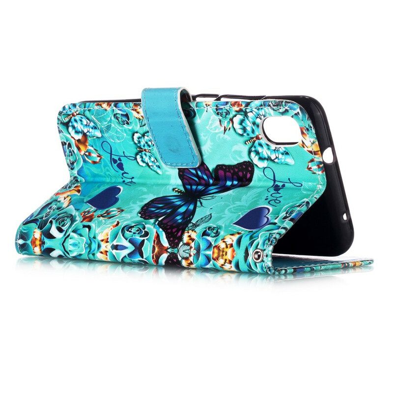 Nahkakotelo Xiaomi Redmi 7A Suojaketju Kuori Love Butterflies In Strap