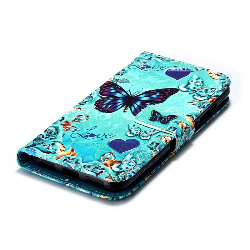 Nahkakotelo Xiaomi Redmi 7A Suojaketju Kuori Love Butterflies In Strap