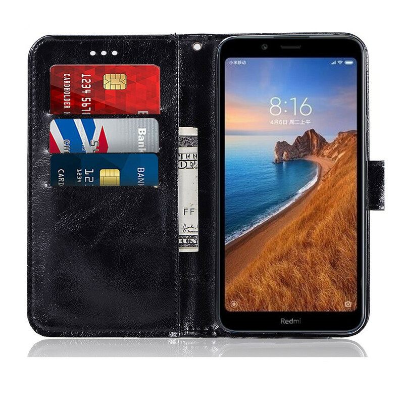 Nahkakotelo Xiaomi Redmi 7A Suojaketju Kuori Vintage Leather Effect Strappy