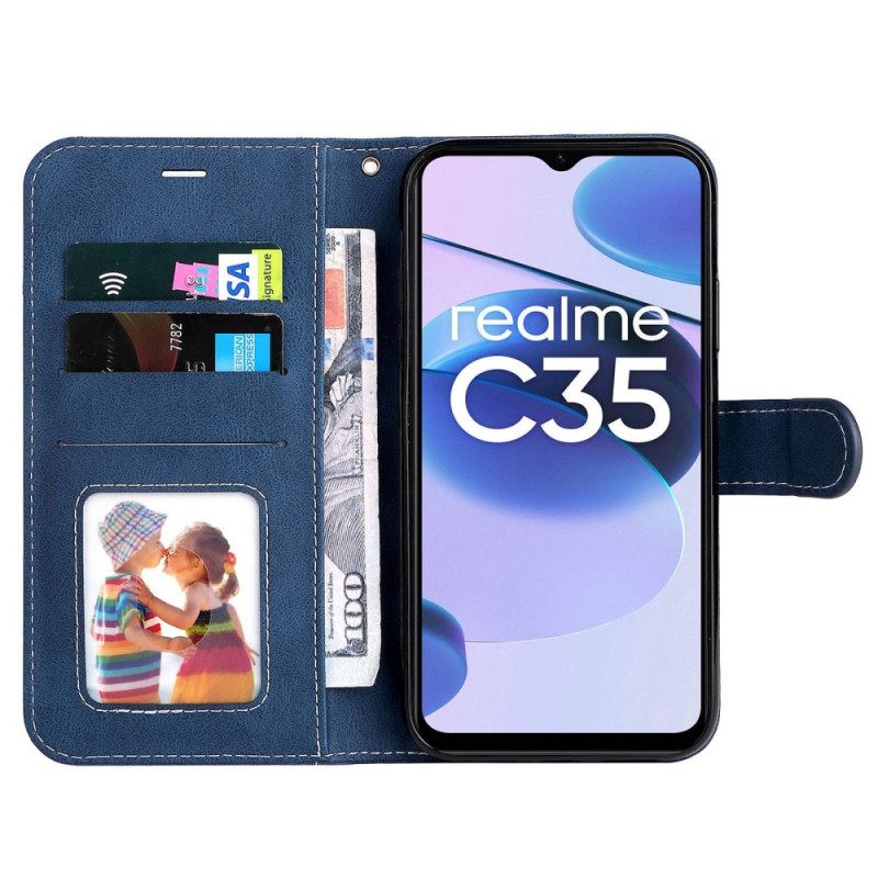 Kotelot Realme C35 Suojaketju Kuori Tricolor Leather Effect Strappy