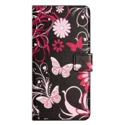 Flip Case iPhone 14 Pro Mustavalkoiset Perhoset