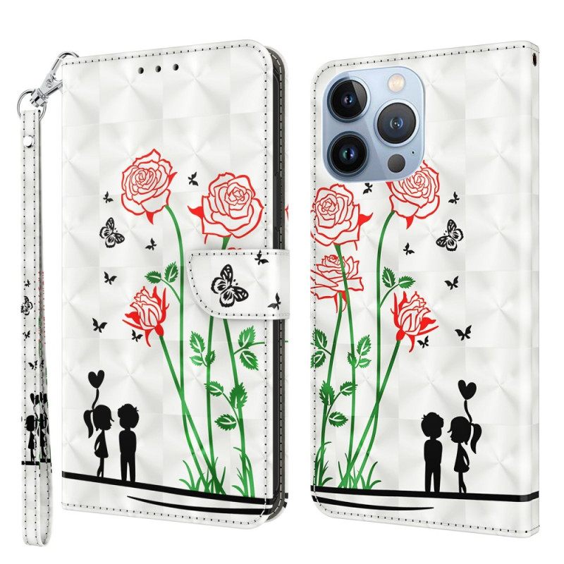 Flip Case iPhone 14 Pro Suojaketju Kuori Dandelions Love In Strap