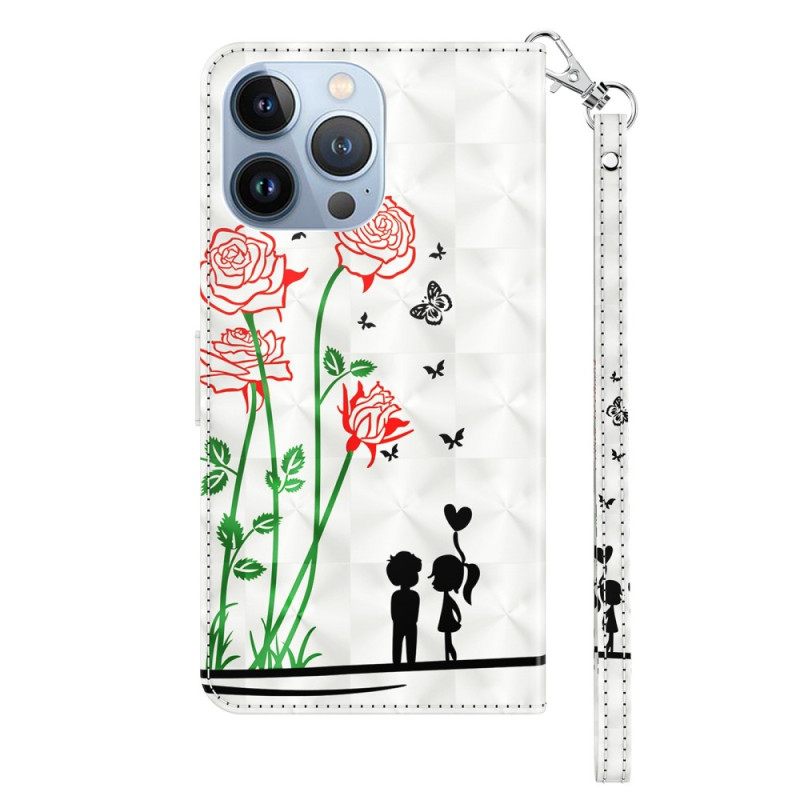 Flip Case iPhone 14 Pro Suojaketju Kuori Dandelions Love In Strap