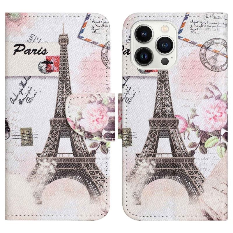 Flip Case iPhone 14 Pro Vintage Eiffel Tower