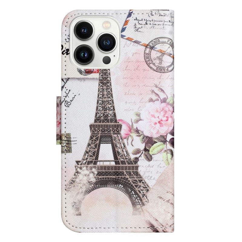 Flip Case iPhone 14 Pro Vintage Eiffel Tower