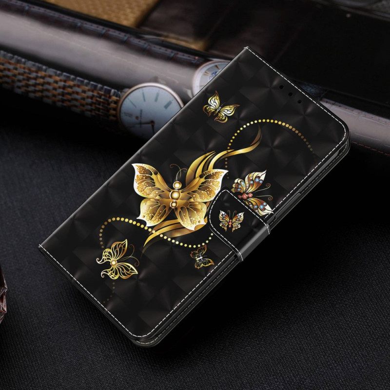 Kotelot iPhone 14 Pro Suojaketju Kuori Golden Butterflies Ja Kaulanauha