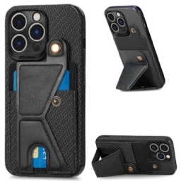 Kuori iPhone 14 Pro Carbon Fiber Korttitelineen Jalusta