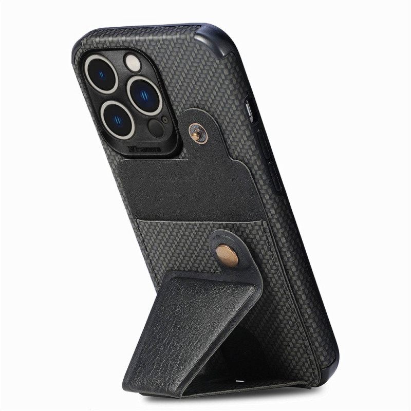 Kuori iPhone 14 Pro Carbon Fiber Korttitelineen Jalusta