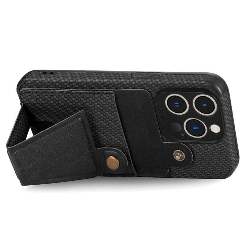 Kuori iPhone 14 Pro Carbon Fiber Korttitelineen Jalusta