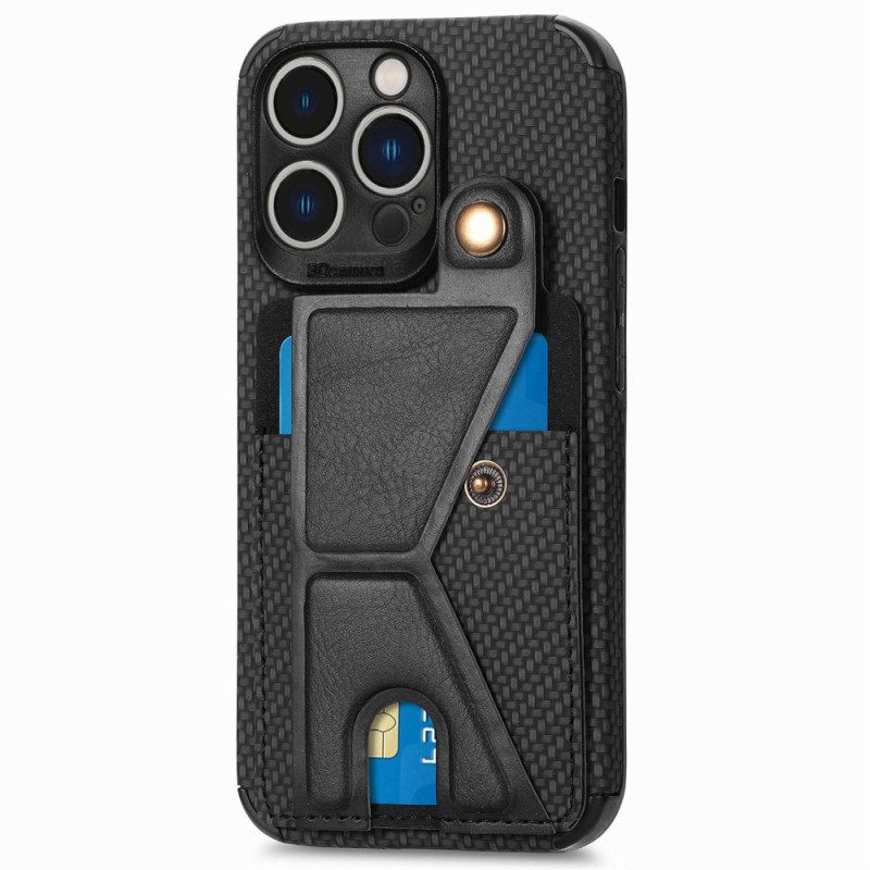 Kuori iPhone 14 Pro Carbon Fiber Korttitelineen Jalusta