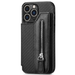 Kuori iPhone 14 Pro Lompakkokotelo Carbon Fiber Lompakko Ja Teline