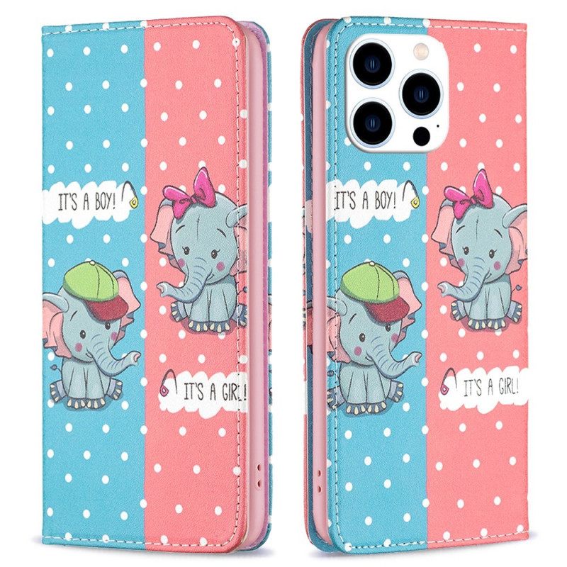 Puhelinkuoret iPhone 14 Pro Kotelot Flip Baby Elephants