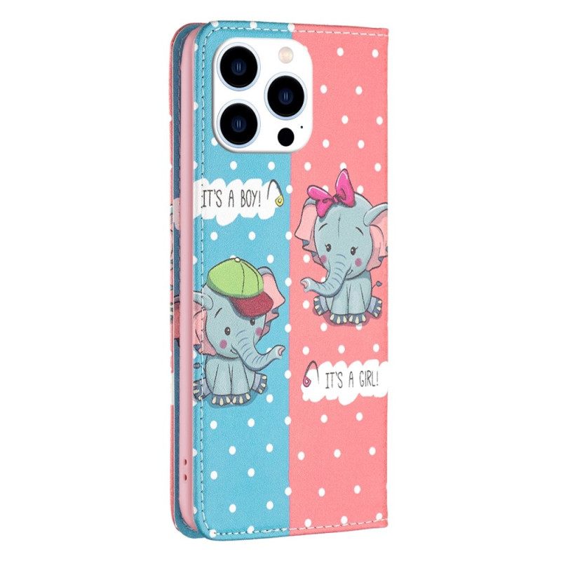 Puhelinkuoret iPhone 14 Pro Kotelot Flip Baby Elephants