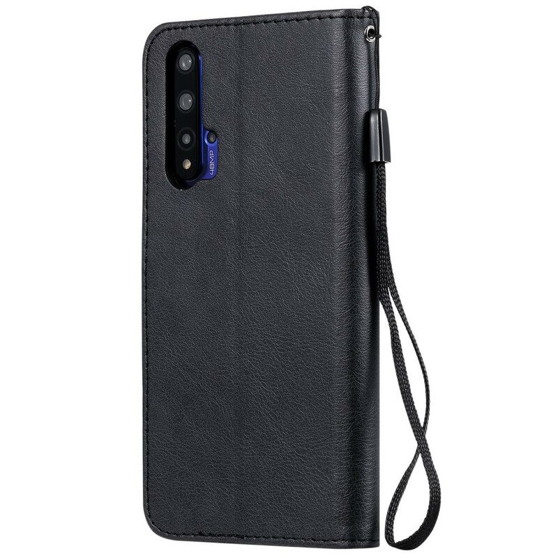 Flip Case Huawei Nova 5T / Honor 20 Suojaketju Kuori Nahkainen Efektihihna