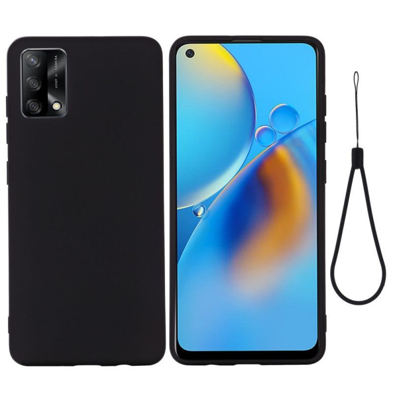 Case Oppo A74 4G Nestemäinen Silikoni Kaulanauhalla