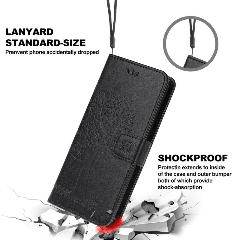 Flip Case Xiaomi Mi 10T / 10T Pro Suojaketju Kuori Tree Ja Pöllöt Hihnalla