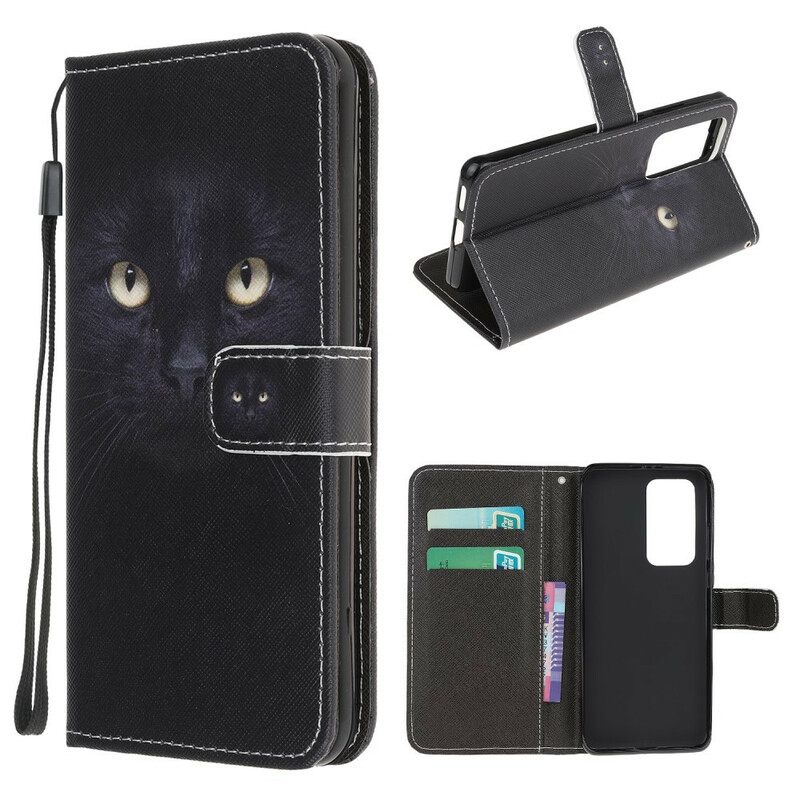 Kotelot Xiaomi Mi 10T / 10T Pro Suojaketju Kuori Black Cat Eyes Hihnalla