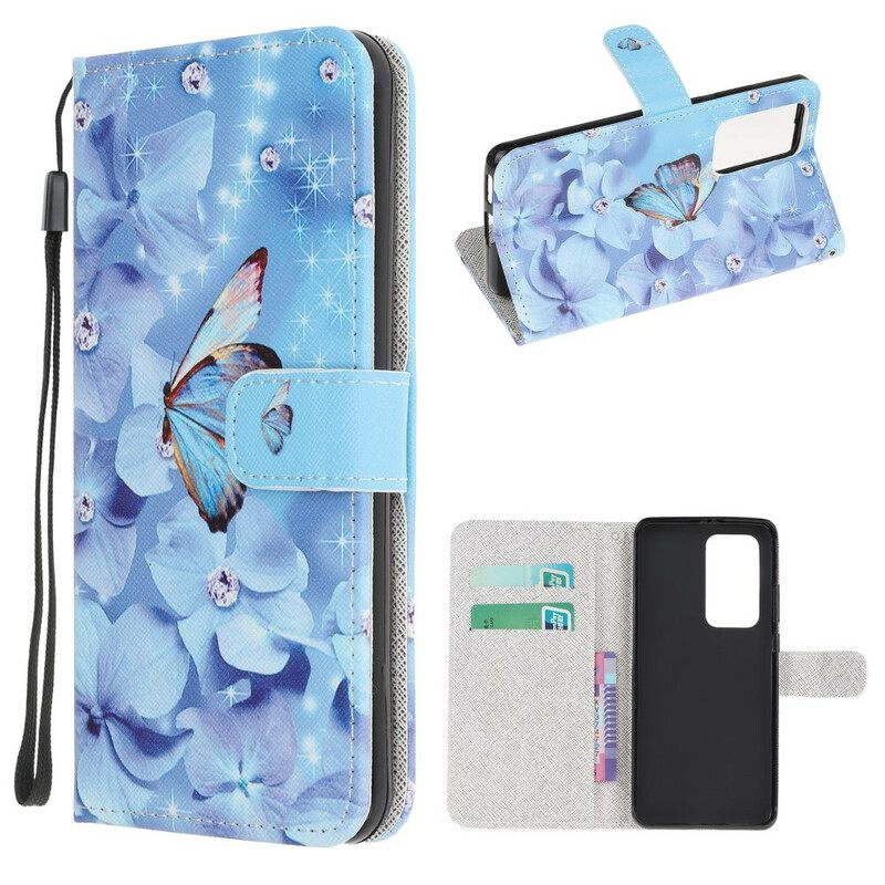 Kotelot Xiaomi Mi 10T / 10T Pro Suojaketju Kuori Diamond Butterflies Hihnalla