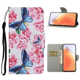 Nahkakotelo Xiaomi Mi 10T / 10T Pro Floral Butterflies Lanyard