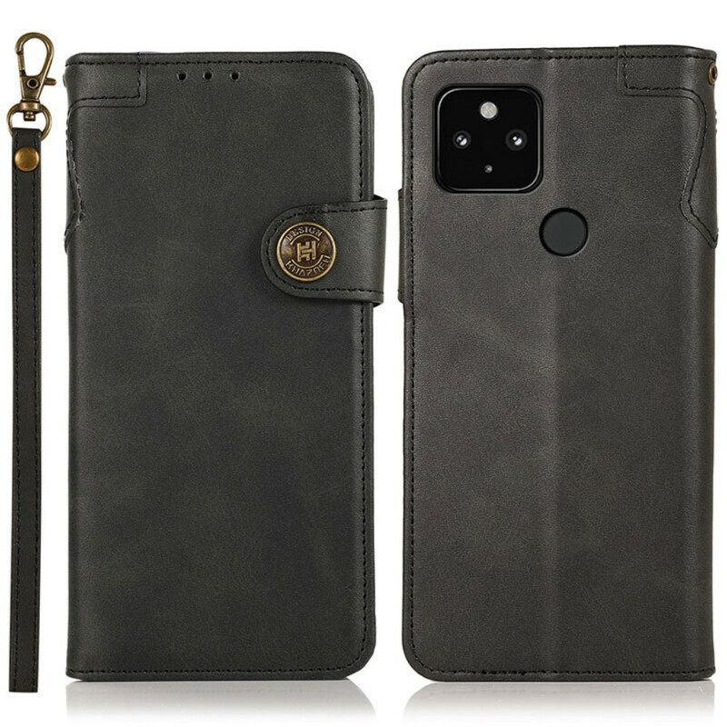 Flip Case Google Pixel 5A Faux Leather Button Khazneh