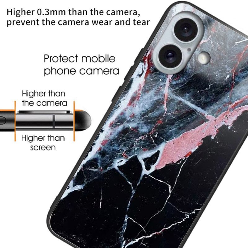 Case iPhone 16 Plus Puhelinkuoret Karkaistu Musta Marmorilasi