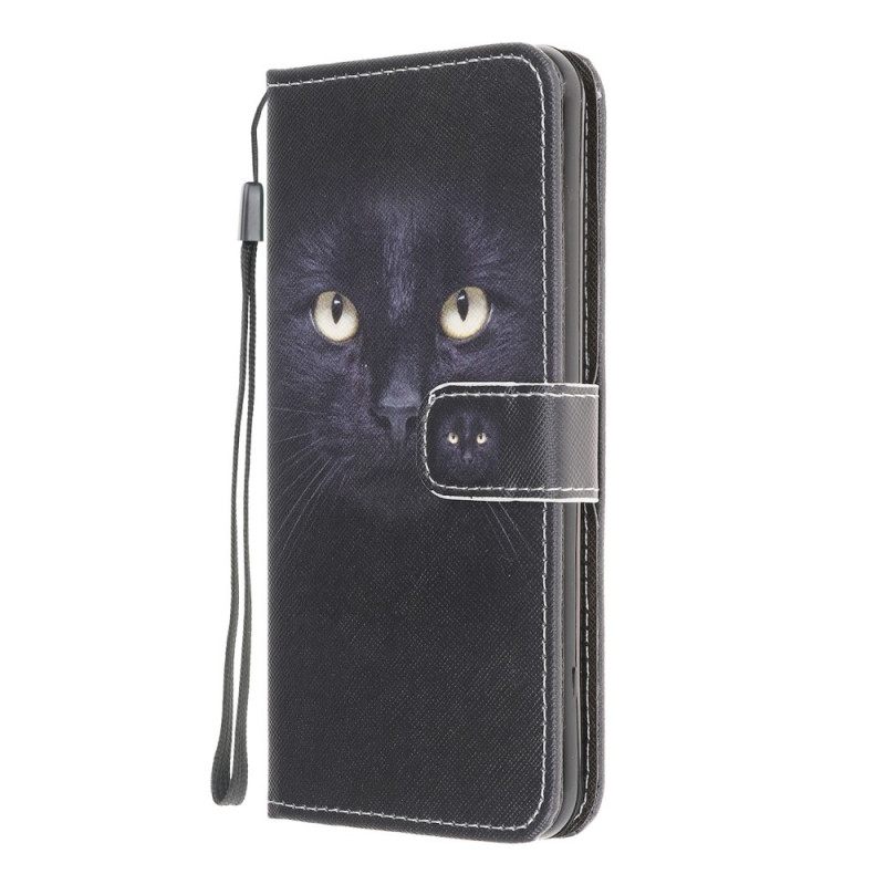 Kotelot Samsung Galaxy M32 Suojaketju Kuori Black Cat Eyes Hihnalla