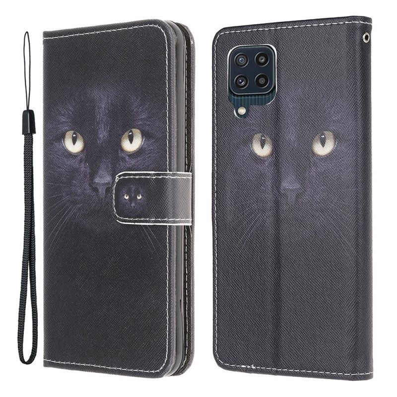 Kotelot Samsung Galaxy M32 Suojaketju Kuori Black Cat Eyes Hihnalla