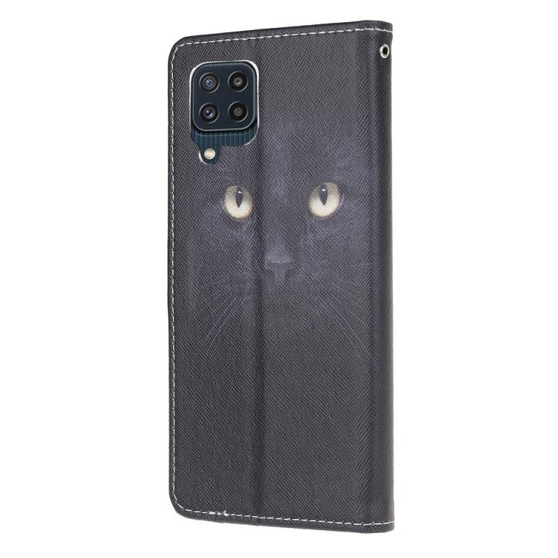 Kotelot Samsung Galaxy M32 Suojaketju Kuori Black Cat Eyes Hihnalla