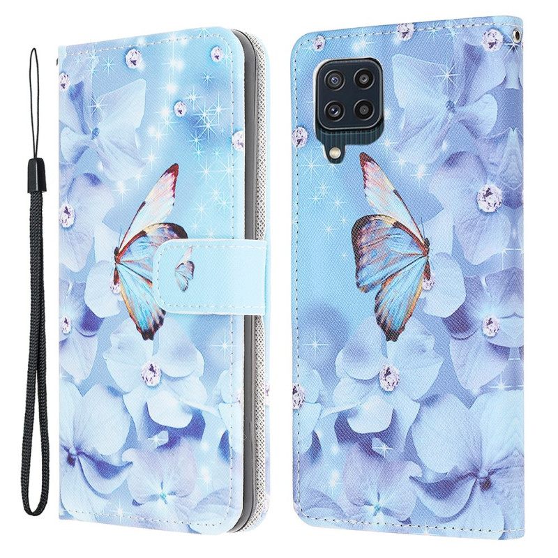 Kotelot Samsung Galaxy M32 Suojaketju Kuori Diamond Butterflies Hihnalla