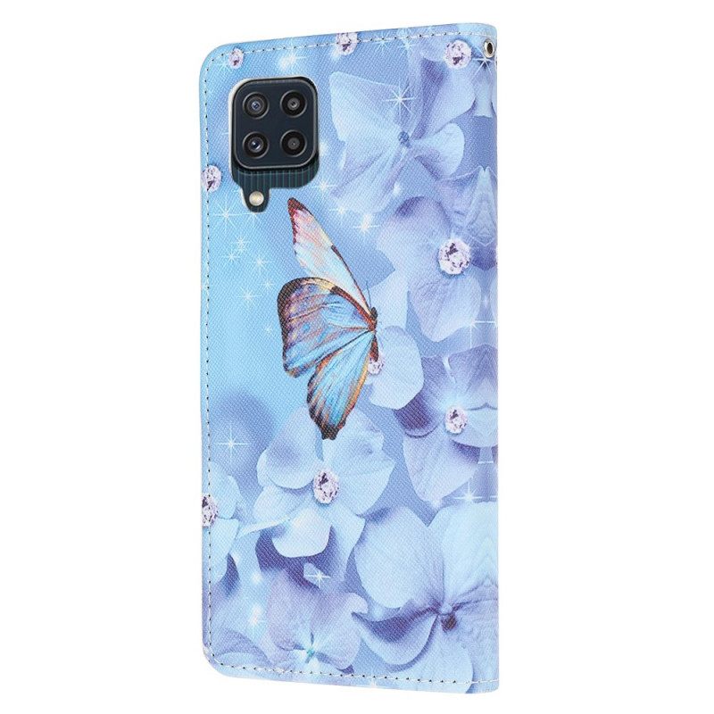 Kotelot Samsung Galaxy M32 Suojaketju Kuori Diamond Butterflies Hihnalla