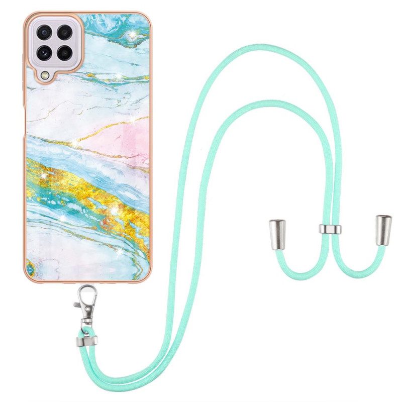 Kuori Samsung Galaxy M32 Kiristysnyörillä Cord Marble Designille