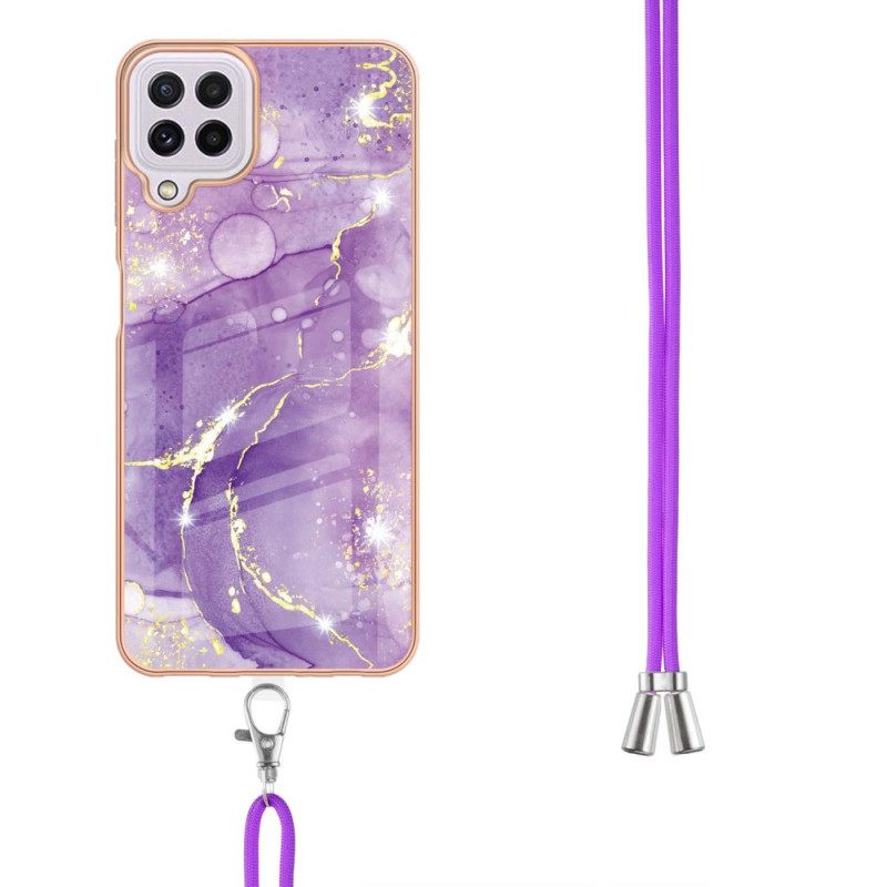 Kuori Samsung Galaxy M32 Kiristysnyörillä Cord Marble Designille