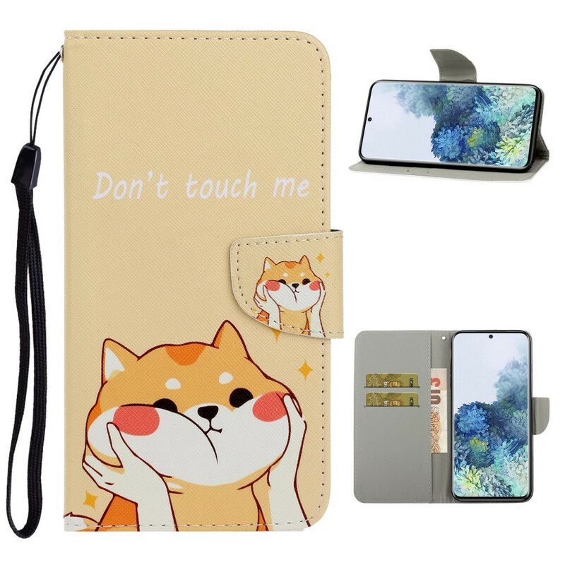 Flip Case Samsung Galaxy S21 Plus 5G Suojaketju Kuori Cat Don't Touch Me Strappy