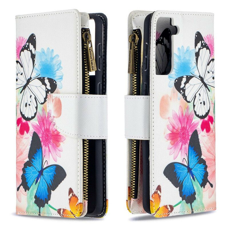 Kotelot Samsung Galaxy S21 Plus 5G Butterflies Vetoketjullinen Tasku