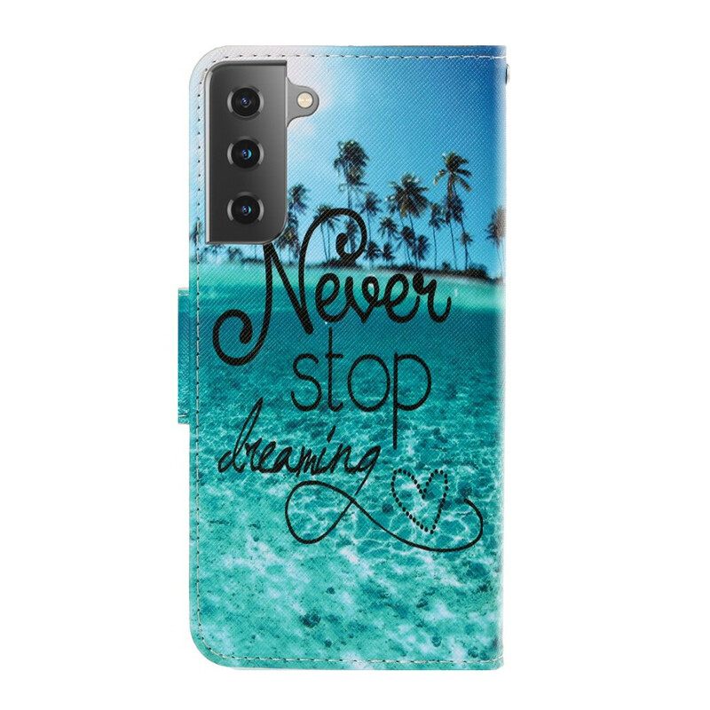 Kotelot Samsung Galaxy S21 Plus 5G Suojaketju Kuori Never Stop Dreaming Navy Strappy