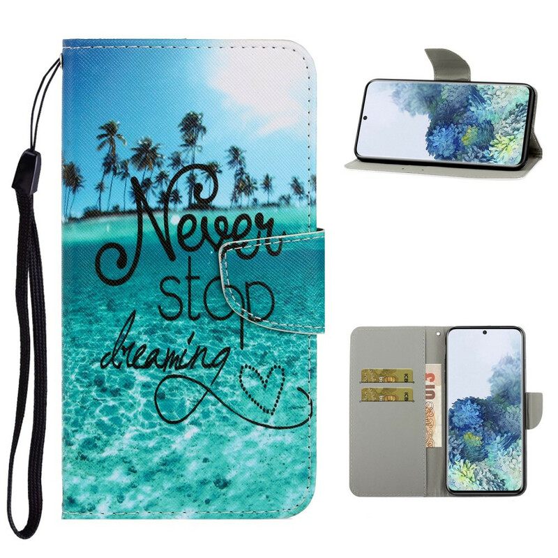 Kotelot Samsung Galaxy S21 Plus 5G Suojaketju Kuori Never Stop Dreaming Navy Strappy