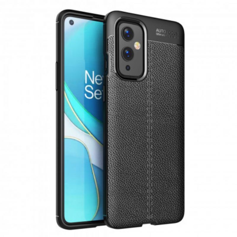 Case OnePlus 9 Double Line Litchi Leather Effect