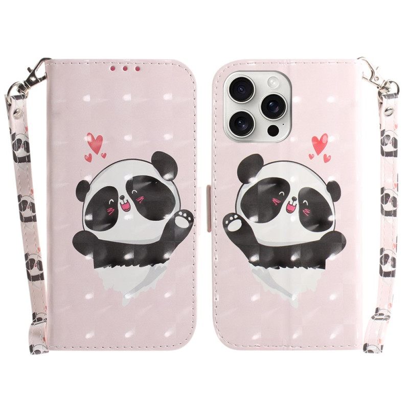 Kotelot iPhone 16 Pro Puhelinkuoret Panda Love Hihnalla