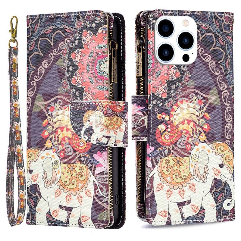 Kuoret iPhone 16 Pro Tribal Elephant -lompakko