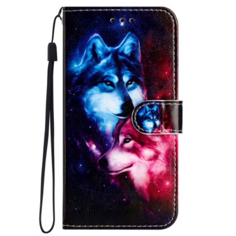 Nahkakotelo iPhone 16 Pro Lanyard Wolves