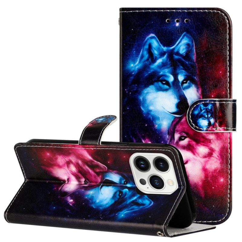 Nahkakotelo iPhone 16 Pro Lanyard Wolves